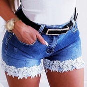 Lovely Casual Lace Patchwork Blue Shorts