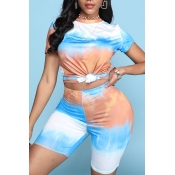 Lovely Casual O Neck Printed Multicolor Two-piece 