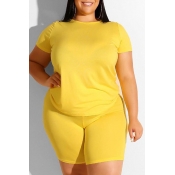 Lovely Plus Size Leisure Basic Yellow Two-piece Sh