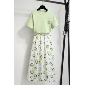 Lovely Trendy Print Light Green Plus Size Two-piec