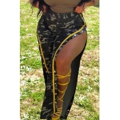 Lovely Trendy Camo Print Side Slit Plus Size Pants