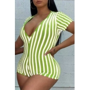 Lovely Casual Striped Green Plus Size One-piece Ro