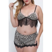 Lovely Sexy Leopard Print Plus Size Sleepwear