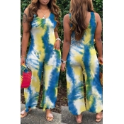 Lovely Casual Tie-dye Blue Jumpsuit