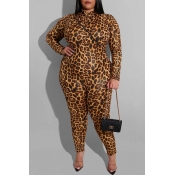 Lovely Leisure Leopard Print Plus Size One-piece J