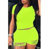 Lovely Trendy Hollow-out Green Plus Size Two-piece