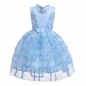 Lovely Trendy Lace Patchwork Baby Blue Girl Knee L