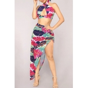 Lovely Print Rose Red Two-piece Swimsuit
