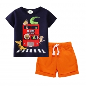 Lovely Casual Print Orange Boy Two-piece Shorts Se