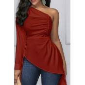 Lovely Trendy One Shoulder Red Blouse