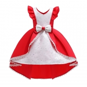 Lovely Sweet Patchwork Red Girl Knee Length Dress