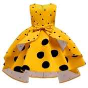 Lovely Sweet Dot Print Yellow Girl Knee Length Dre