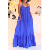 Lovely Casual Loose Blue Maxi Dress