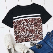 Lovely Casual O Neck Patchwork Black T-shirt
