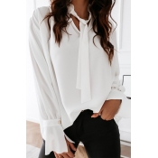 Lovely Trendy Lace-up White Blouse