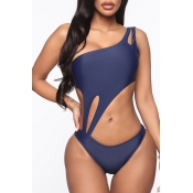 Lovely One Shoulder Navy Blue One-piece Swimsuit