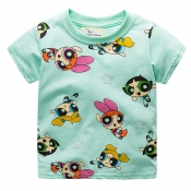 Lovely Casual Cartoon Print Light Green Girl T-shi