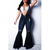 Lovely Stylish Flared Deep Blue One-piece Jumpsuit