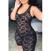LW Plus Size Sexy See-through Black One-piece Romp