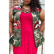 Lovely Trendy Print Green Plus Size Camisole