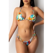 Lovely Floral Print Green Two-piece Swimsuit