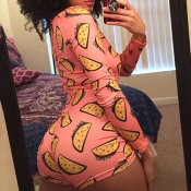 Lovely Stylish Cartoon Print Fan Fare One-piece Ro
