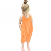 Lovely Trendy Pocket Patched Orange Girl One-piece