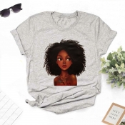 LW Leisure O Neck Print Grey T-shirt