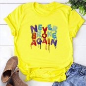 Lovely Leisure O Neck Letter Print Yellow T-shirt