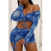 LW Trendy Fold Design Blue Two-piece Skirt Set