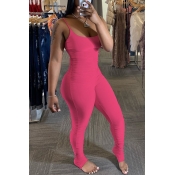 Lovely Trendy Fold Design Rose Red One-piece Jumps