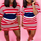 Lovely Trendy Striped Red Mini Dress