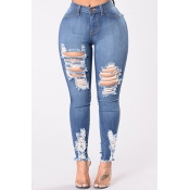 Lovely Chic Hollow-out Deep Blue Plus Size Jeans