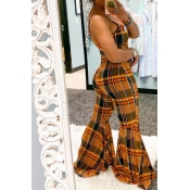 Lovely Trendy Grid Print Orange One-piece Jumpsuit