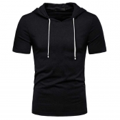Men Lovely Sportswear Hooded Collar Black T-shirt