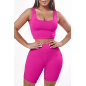 Lovely Sportswear Patchwork Rose Red Two-piece Sho