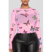 Lovely Trendy Butterfly Print Pink Plus Size Base 