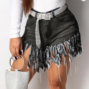Lovely Trendy Tassel Design Black Shorts