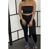 Lovely Sexy Dew Shoulder Black Two-piece Pants Set