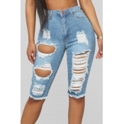 Lovely Casual Hollow-out Baby Blue Shorts