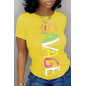 Lovely Casual Letter Print Yellow T-shirt