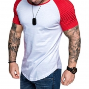 Lovely Leisure O Neck Patchwork Red T-shirt
