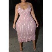 Lovely Sweet Dot Print Pink Mid Calf Plus Size Dre