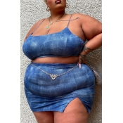 Lovely Sexy Tie-dye Blue Plus Size Two-piece Skirt