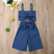Lovely Stylish Bow-Tie Deep Blue Girl Two-piece Pa