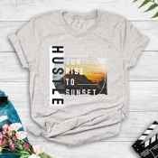 LW Leisure O Neck Letter Print Grey T-shirt