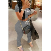 Lovely Casual Letter Grey Two-piece Pants Set