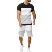 Men Lovely Casual Patchwork Black Two-piece Shorts