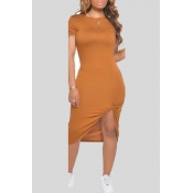 Lovely Leisure Basic Brown Mid Calf Dress