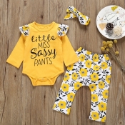 Lovely Stylish Letter Print Yellow Girl Two-piece 